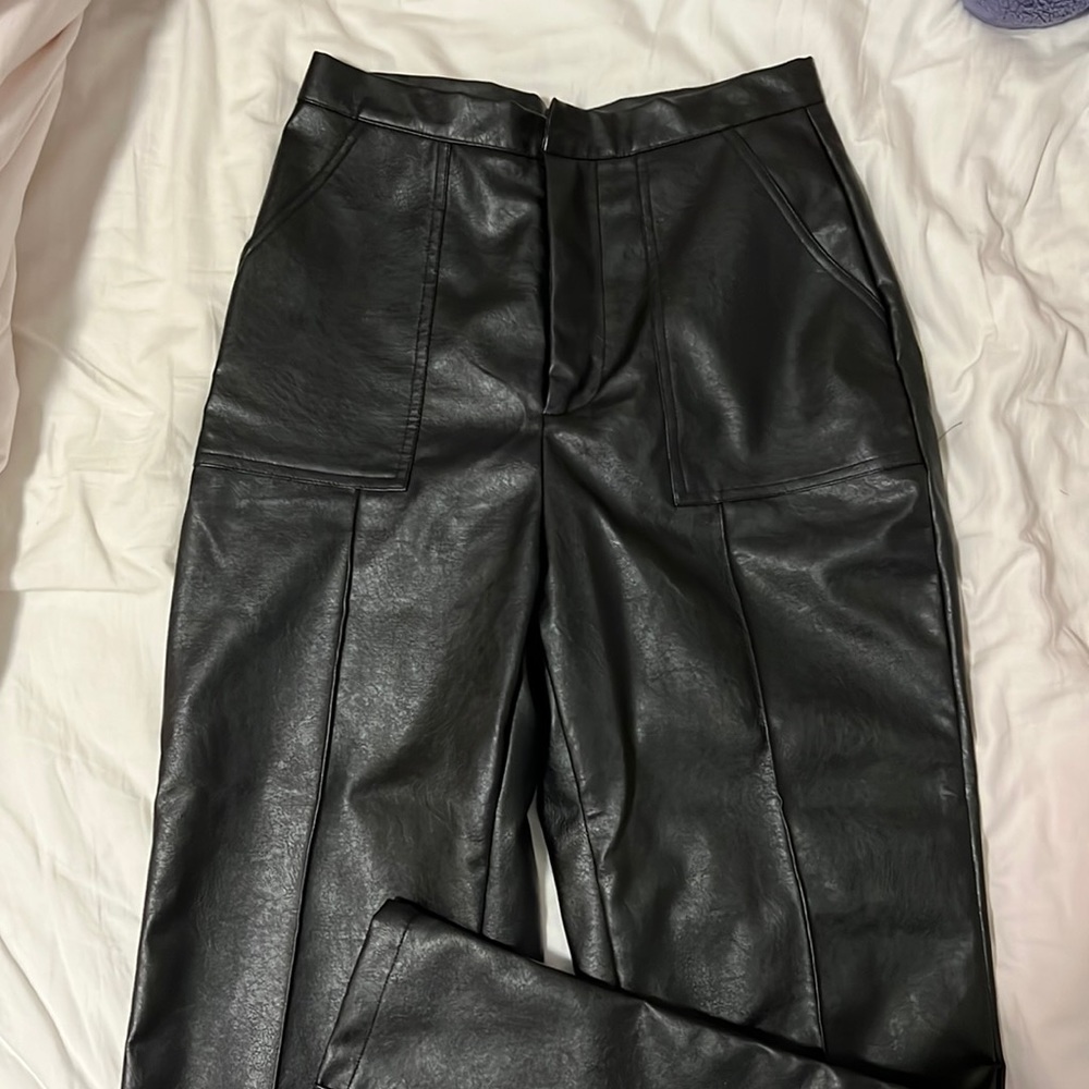 Black faux leather pants princess polly